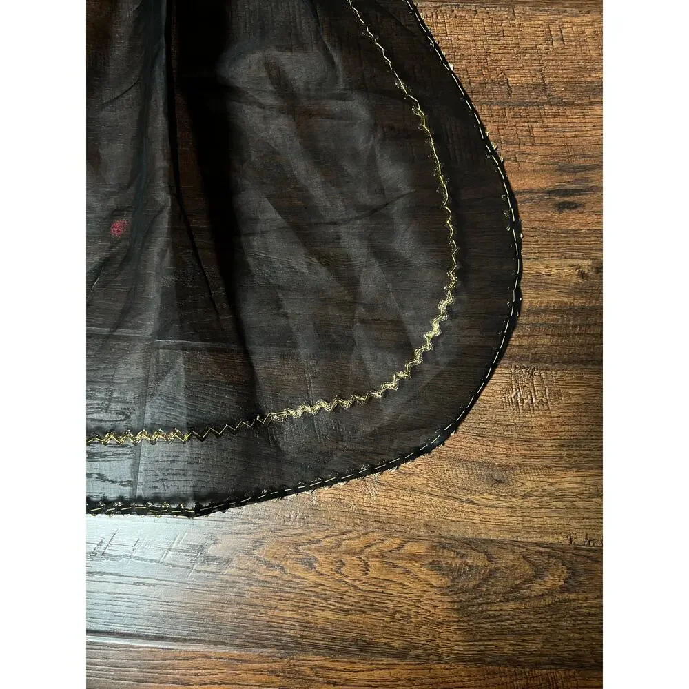 VTG Mid Century Sheer Black Half Apron Hand Painted Martini Cigarette Gold Trim